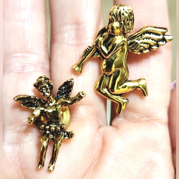 Anthropologie Jewelry - Anthropologie Pair Of Gold Metal Angel Brooches